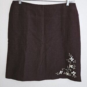 Savvy By Rafael Chocolate Brown Skirt Linen Blend Beaded Lined Size 12 NEW